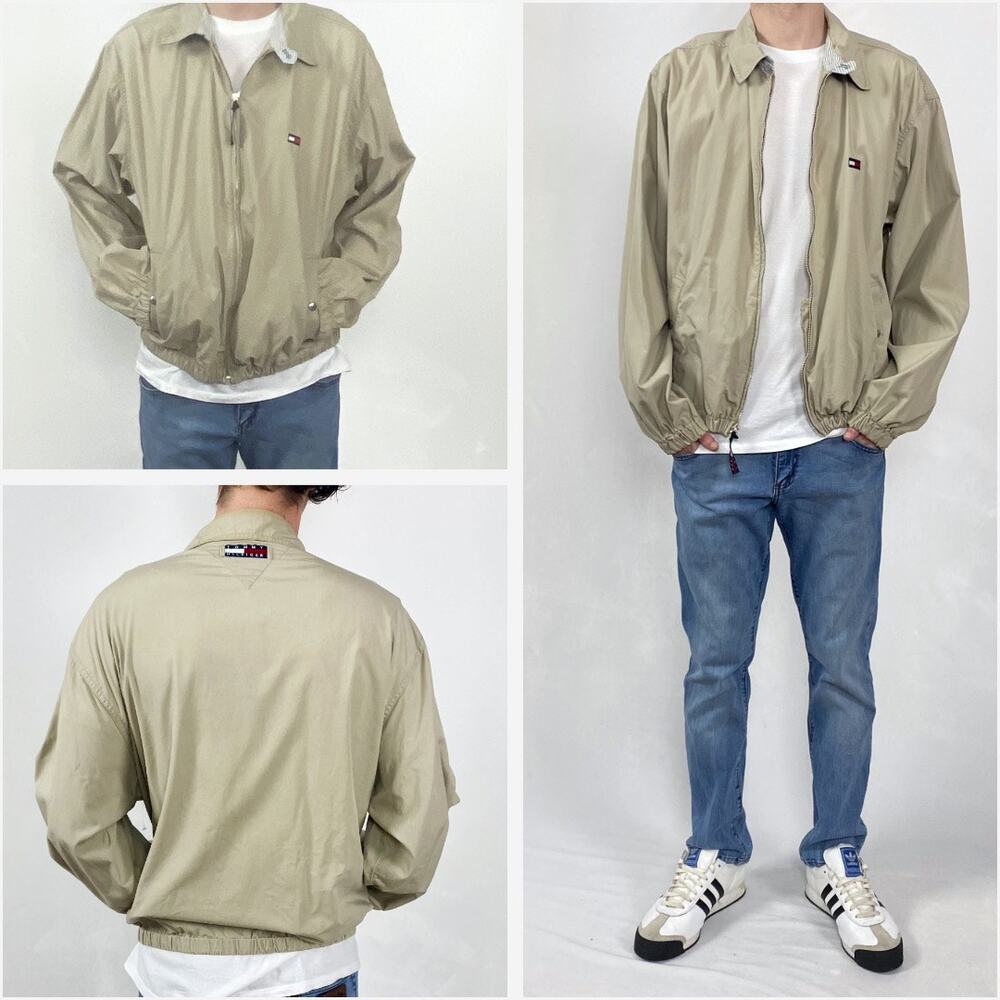Vintage Y2K Neutral Beige Tommy Hilfiger Bomber Field Golf Jacket Sz Large - Picture 2 of 13